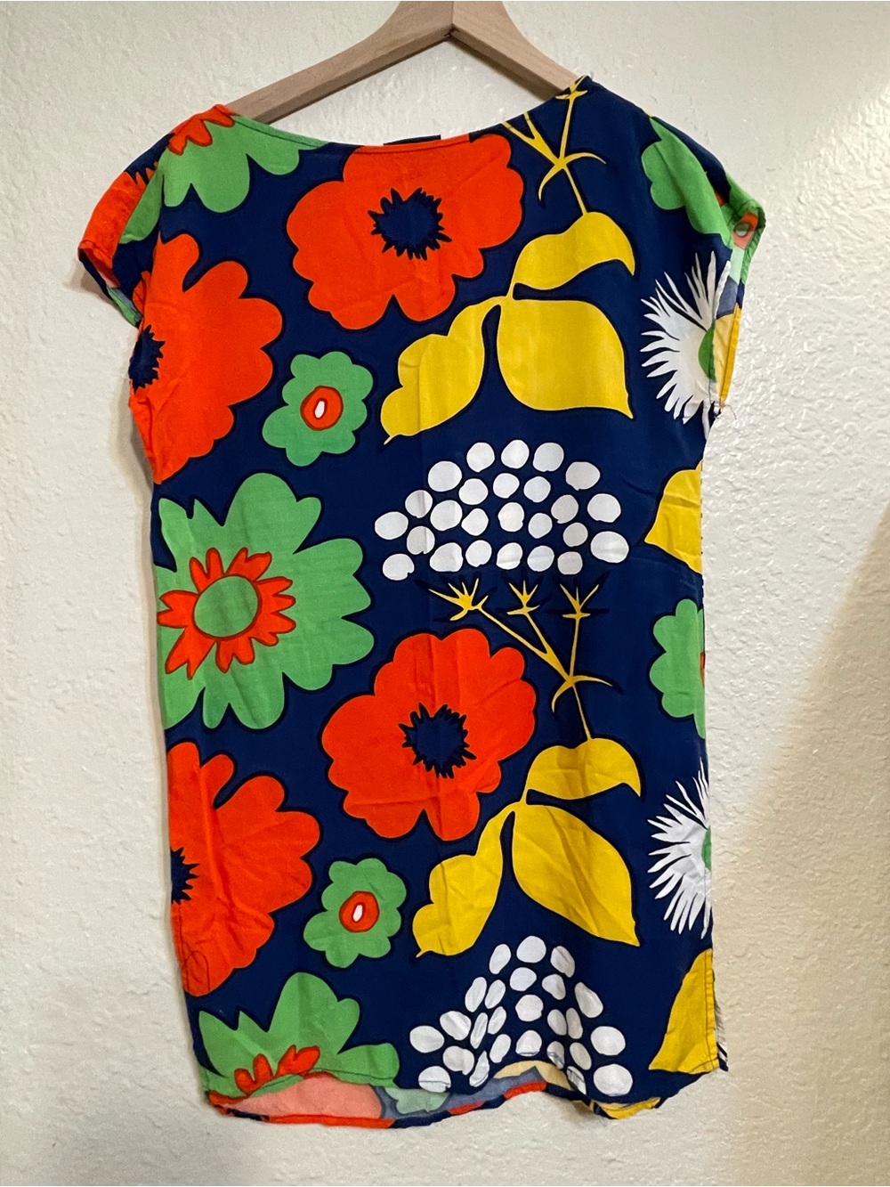 Vibrant Floral Shift Dress in Navy, Red, Yellow & Green